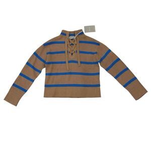 NWT Everlane The Lace-Up Smock Sweater Wool Blend Tan and Blue Stripe Size XS